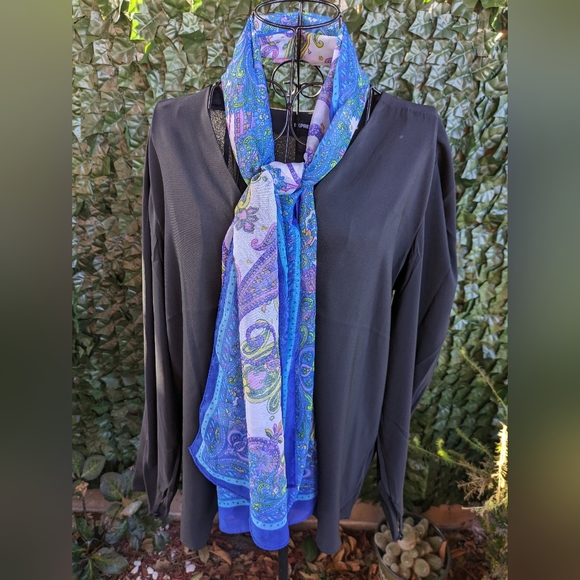 Paisley Scarf Blue Purple‎ White Lightweight Sheer Fashion Accessory - Picture 2 of 6